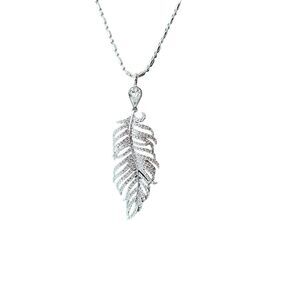 Oliver Weber Rhodium Plated Feather Pendant Necklace Swarovski Crystals NWT